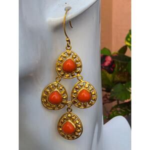 RARE Vintage Julie Vos Gold Tone Coral Chandelier Dangle French Wire Earrings
